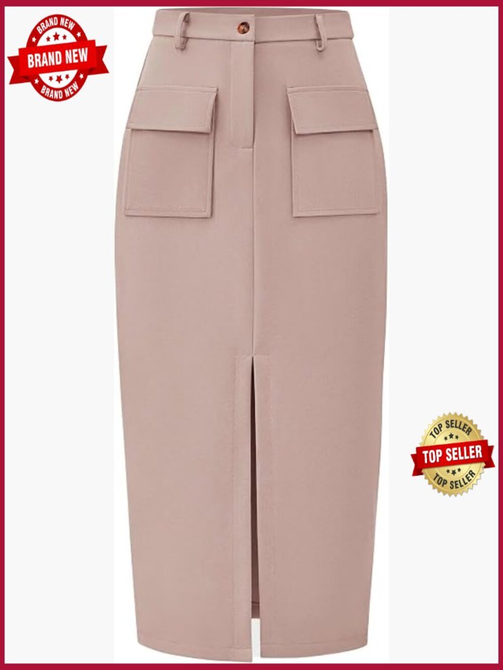High Waist Cargo Midi Pencil Skirt with Pockets Business Casual Work